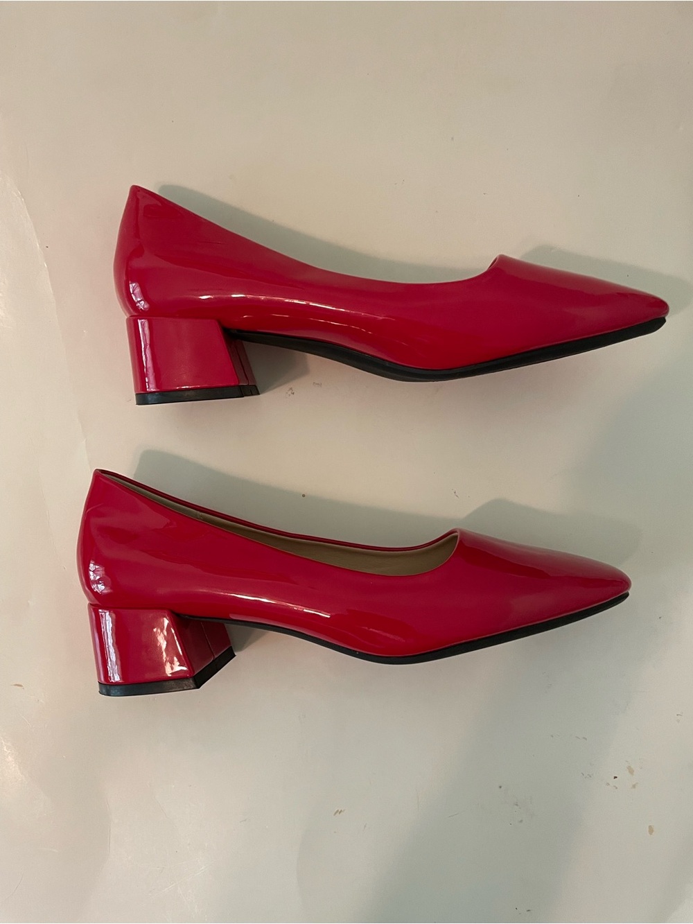 Retro Red Patent Square Toe Flats Low Heel Slip On Shoes Size 10 NEW